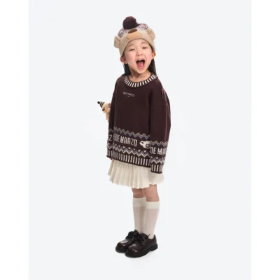 13DE MARZO BabyBear Fair Isle Knit Beanie Brown - Image 4