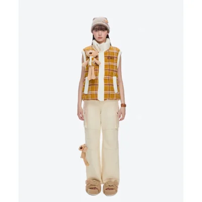 13DE MARZO Doozoo Checkered Down Vest Yellow - Image 3