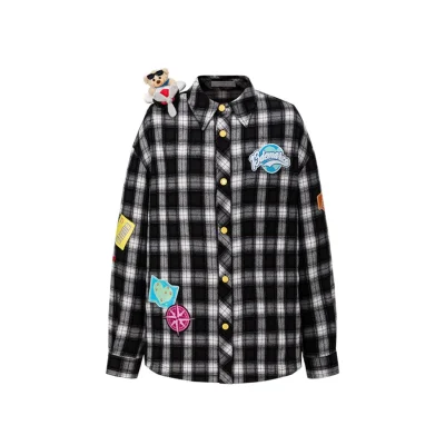 13DE MARZO Flight Bear Badge Check Shirt Black