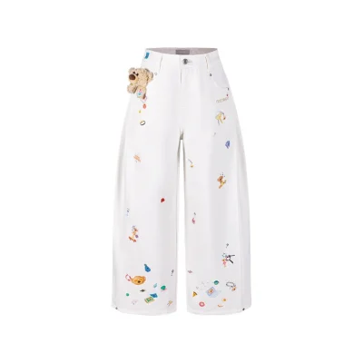 13DE MARZO Bear Stickers Jeans White