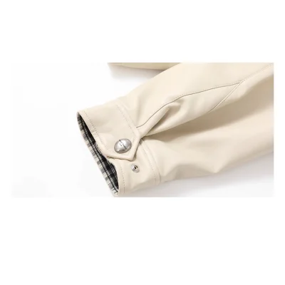 REVAN Reversible Balloon PU Leather Jacket with Check Pattern Khaki - Image 11
