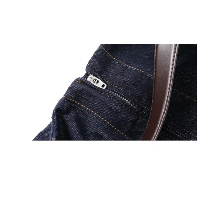 REVAN Faux Leather Look Ruffle Denim Skirt Dark Blue - Image 11