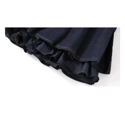 REVAN Faux Leather Look Ruffle Denim Skirt Dark Blue - Image 10