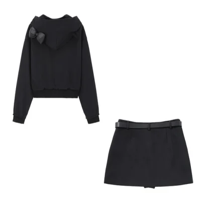 REVAN x Hello Kitty Hoodie & Skirt Set with Detachable Bow Black - Image 5