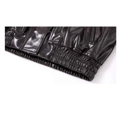REVAN Glossy PU Leather Jacket with Shearling Lining Black Red - Image 7