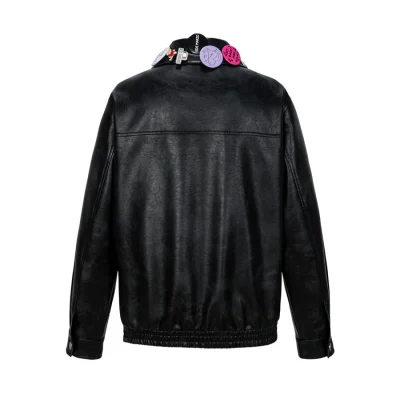 13DE MARZO Badge Leather Jacket Black - Image 6