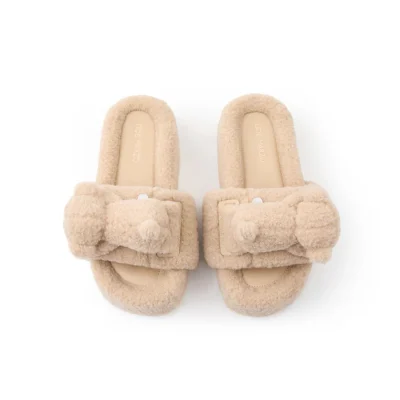 13DE MARZO Bear Flip-top Fur Slippers Almond - Image 5