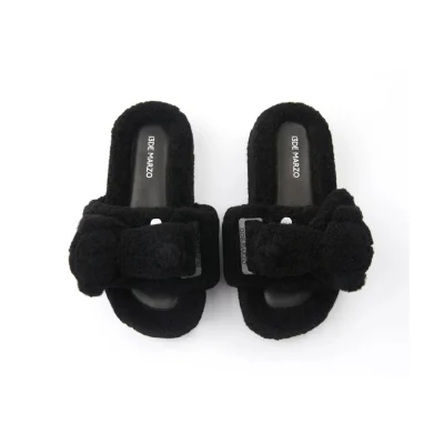 13DE MARZO Bear Flip-top Fur Slippers Black - Image 4