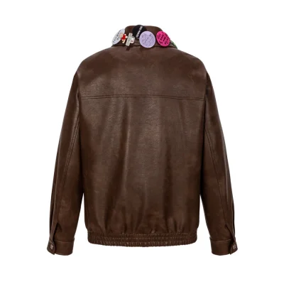 13DE MARZO Badge Leather Jacket Brown - Image 5
