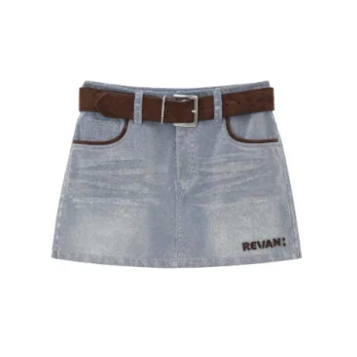 REVAN Contrast Trim Denim Mini Skirt Blue