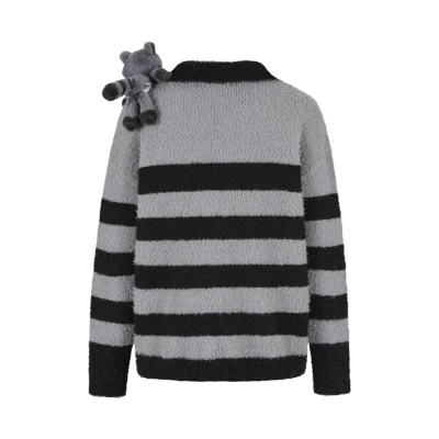 13DE MARZO Raccoon Bear Striped Sweater Grey - Image 5