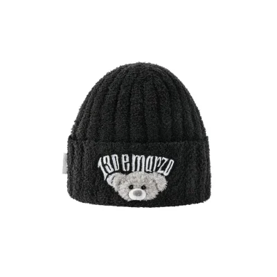 13DE MARZO Embroidered Plush Beanie Black
