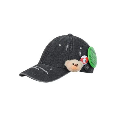 13DE MARZO Badge Denim Baseball Cap Black