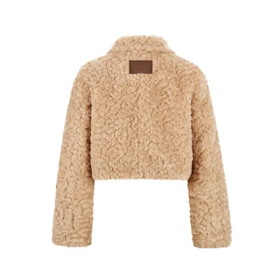 13DE MARZO Bear Face Faux Fur Coat Khaki - Image 6