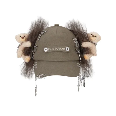 13DE MARZO Chains Fuzzy Ear Flap Cap Khaki