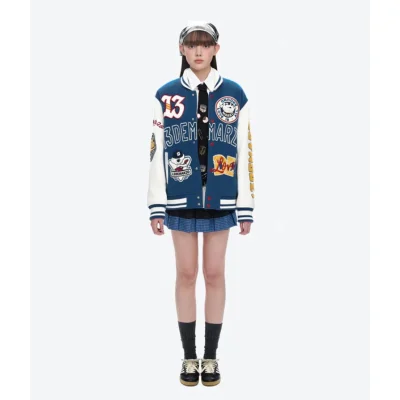 13DE MARZO Doozoo Retro Instruments Baseball Jacket Blue - Image 3