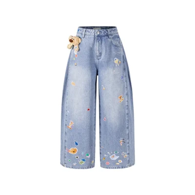 13DE MARZO Bear Stickers Jeans Blue