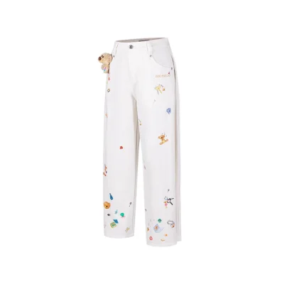 13DE MARZO Bear Stickers Jeans White - Image 6