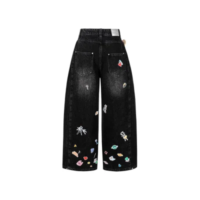 13DE MARZO Bear Stickers Jeans Black