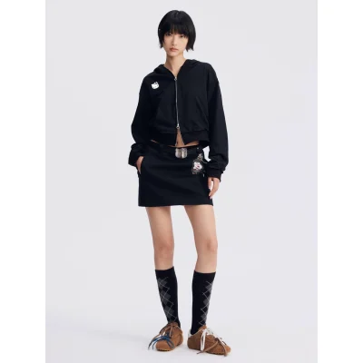 REVAN x Hello Kitty Hoodie & Skirt Set with Detachable Bow Black