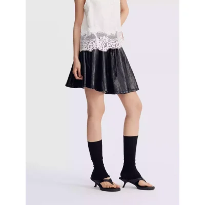 REVAN Reversible PU Leather Check Mini Skirt Black - Image 5