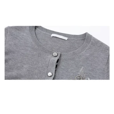 REVAN x Hello Kitty Badge Knit Cropped Cardigan Grey - Image 8