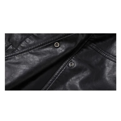 REVAN Classic PU Leather Jacket with Twill Tie Trim Black - Image 8