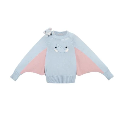 13DE MARZO Elephant Bear Batwing Sweater Blue - Image 3