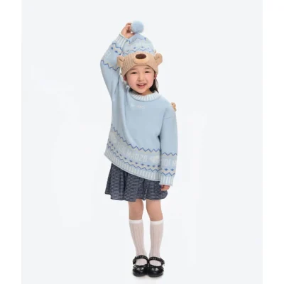 13DE MARZO BabyBear Fair Isle Knit Beanie Blue - Image 3