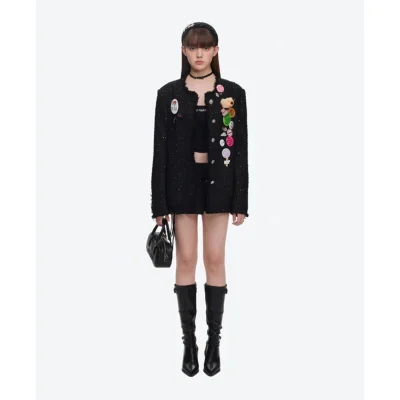 13DE MARZO Badge Vintage Chunky Wool Jacket Black - Image 3