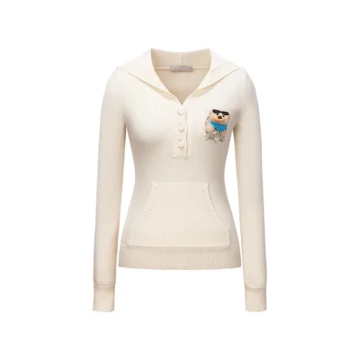13DE MARZO Bear Knit Fit Hoodie Beige