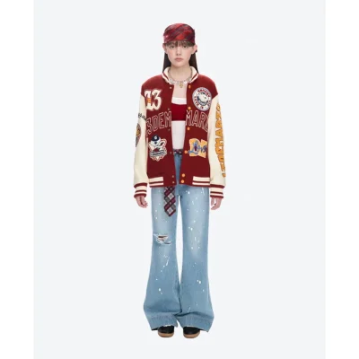 13DE MARZO Doozoo Retro Instruments Baseball Jacket Red - Image 3