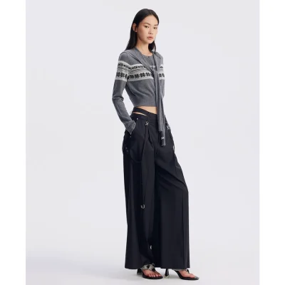 REVAN Asymmetrical Waist Wide-Leg Trousers Grey - Image 4
