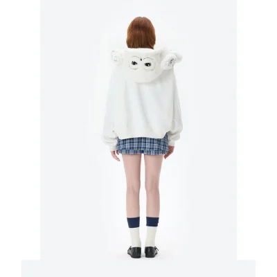 Harry Potter × 13DE MARZO Hedwig Hogwarts Offer Bear Hoodie White - Image 5