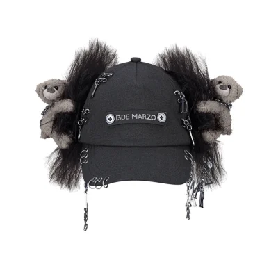 13DE MARZO Chains Fuzzy Ear Flap Cap Black