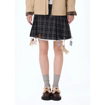 13DE MARZO Tailor Bear Stripe Skirt Grey
