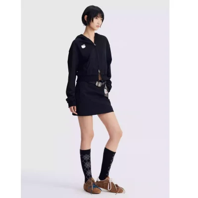 REVAN x Hello Kitty Hoodie & Skirt Set with Detachable Bow Black - Image 3