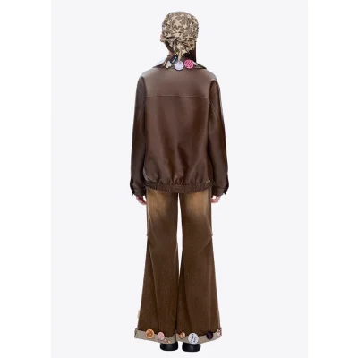 13DE MARZO Badge Leather Jacket Brown - Image 4