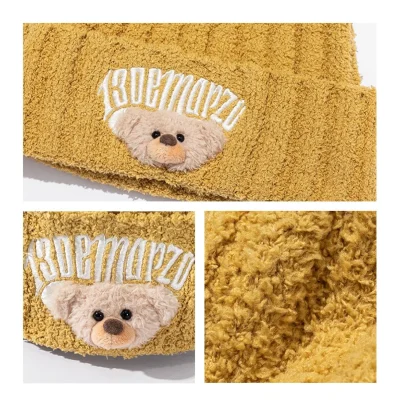 13DE MARZO Embroidered Plush Beanie Yellow - Image 7