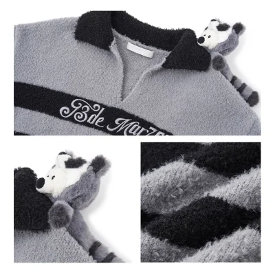 13DE MARZO Raccoon Bear Striped Sweater Grey - Image 7