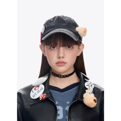 13DE MARZO Badge Denim Baseball Cap Black