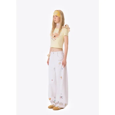 13DE MARZO Bear Stickers Jeans White - Image 4