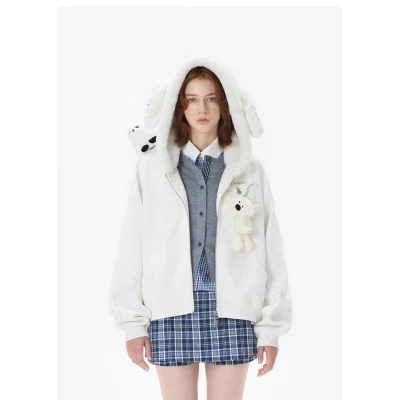 Harry Potter × 13DE MARZO Hedwig Hogwarts Offer Bear Hoodie White