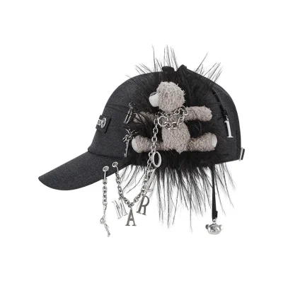 13DE MARZO Chains Fuzzy Ear Flap Cap Black - Image 3