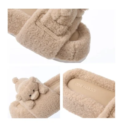 13DE MARZO Bear Flip-top Fur Slippers Almond - Image 7
