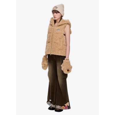 13DE MARZO Embroidered Plush Beanie Almond - Image 3