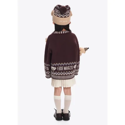13DE MARZO BabyBear Fair Isle Knit Beanie Brown - Image 3