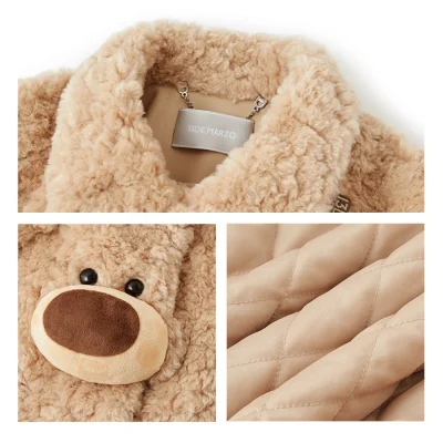 13DE MARZO Bear Face Faux Fur Coat Khaki - Image 8