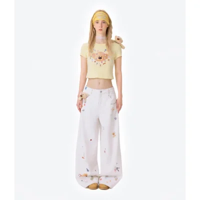 13DE MARZO Bear Stickers Jeans White - Image 3