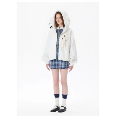 Harry Potter × 13DE MARZO Hedwig Hogwarts Offer Bear Hoodie White - Image 4